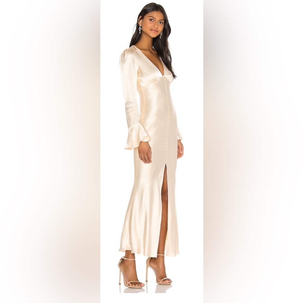 Shona Joy - La Lune Frill Cuff Bias Midi Dress in Cream - Picture 2 of 5